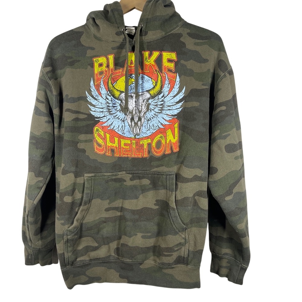 Blake Shelton Camo Hoodie Mens Medium Steer Skull Winged Graphic Country Music